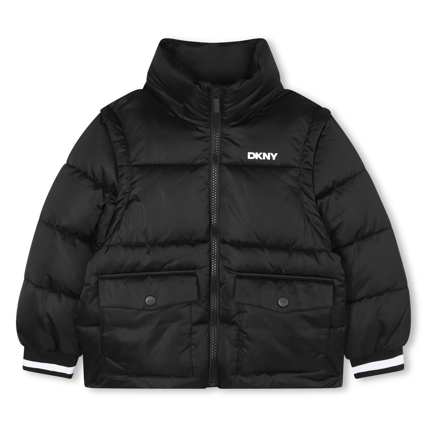 Black Logo Puffer Jacket, 1, hi-res