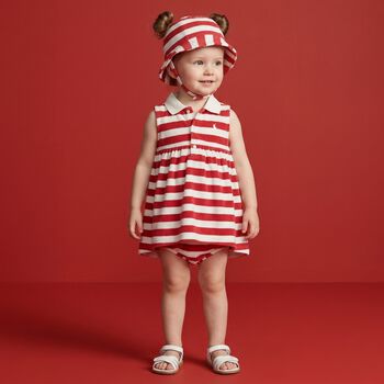Baby Girls Ivory & Red Striped Dress Set