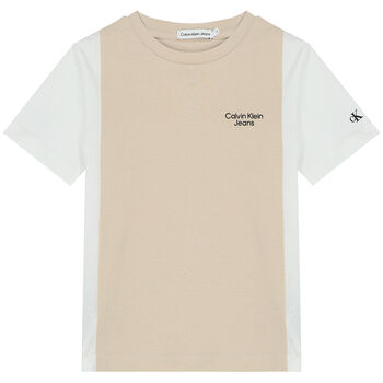 Boys Beige & White Logo T-Shirt