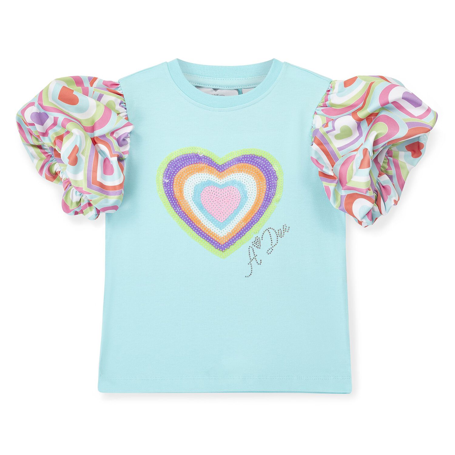 Girls Blue Cotton Heart Sequin Shorts Set, 1, hi-res