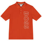 تيشيرت بولو أولاد بالشعار باللون البرتقالى, 1, hi-res