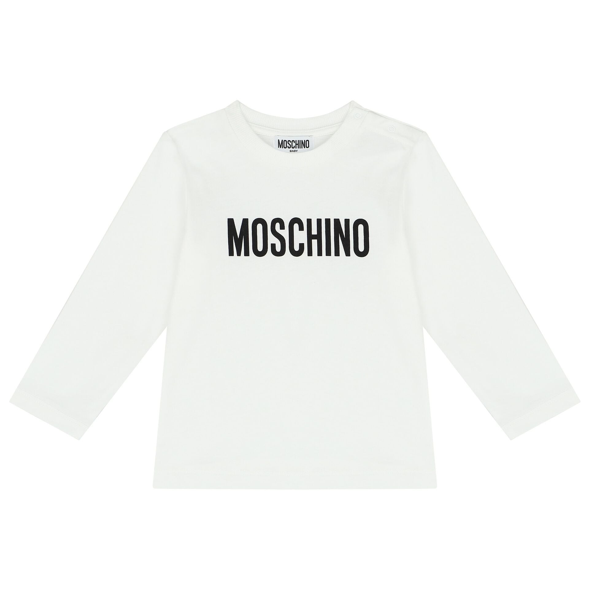 Moschino Younger White Logo Long Sleeve Top | Junior Couture USA