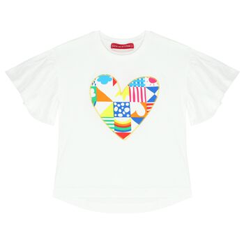 Girls White Abstract Heart T-Shirt