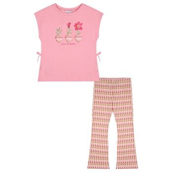 Girls Pink Flower Leggings Set