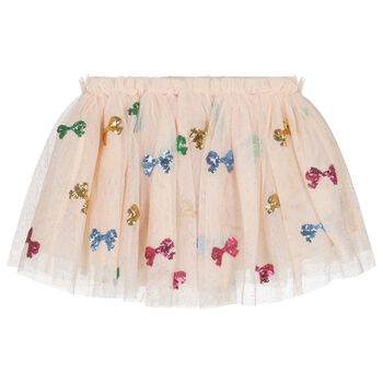 Girls Beige Bow Tulle Skirt