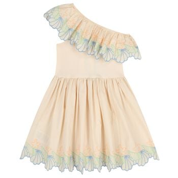 Girls Beige Shell Ruffle Dress