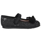 Younger Girls Black Bow Shoes, 2, hi-res