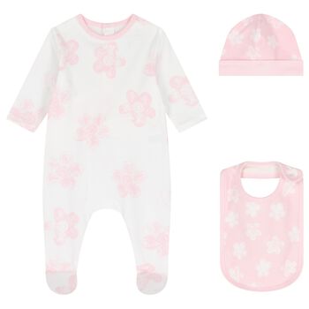 Baby Girls White & Pink Floral Babygrow Gift Set