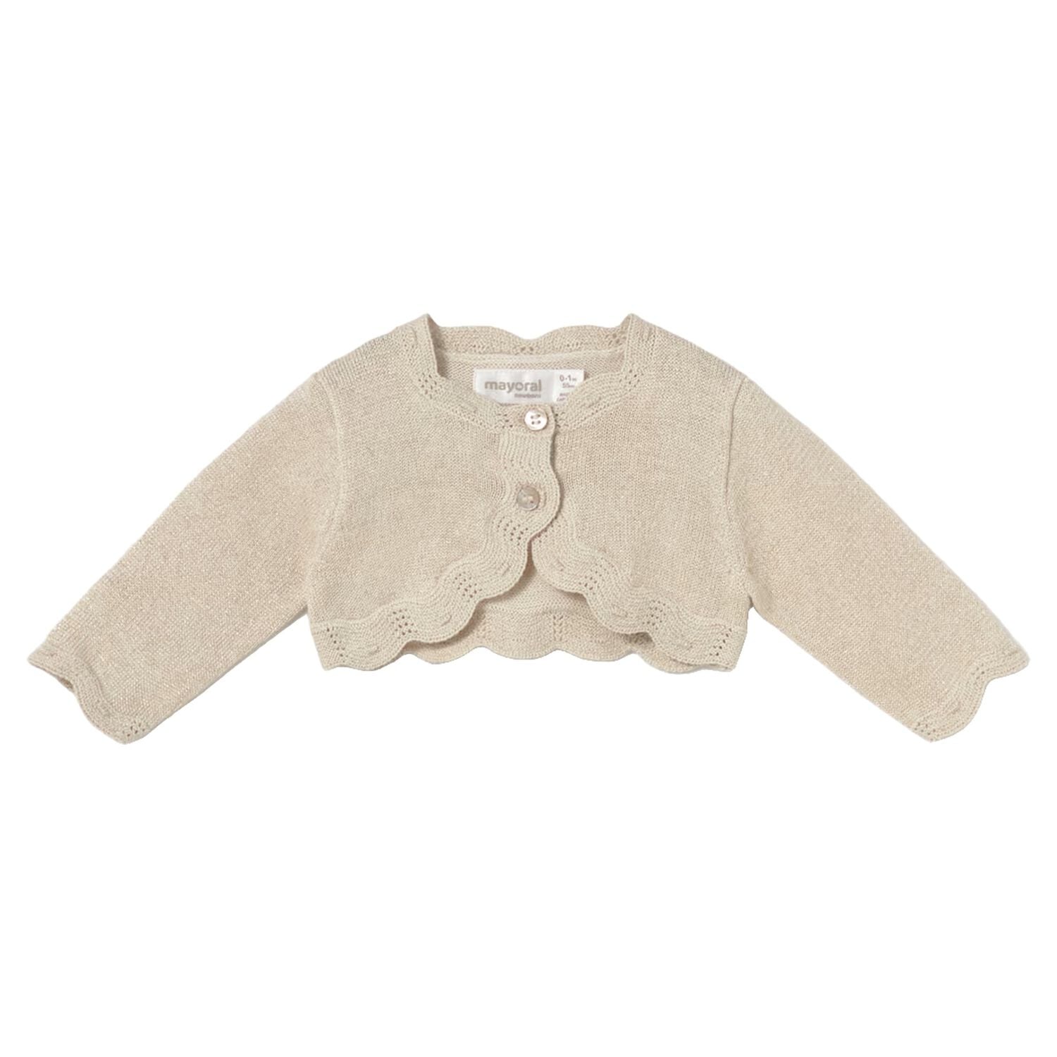 Baby Girls Beige Knitted Cardigan , 1, hi-res