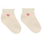 Younger Girls Ivory & Pink Socks ( 3 Pack ) , 2, hi-res