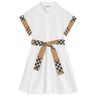 Girls White Check Dress, 1, hi-res
