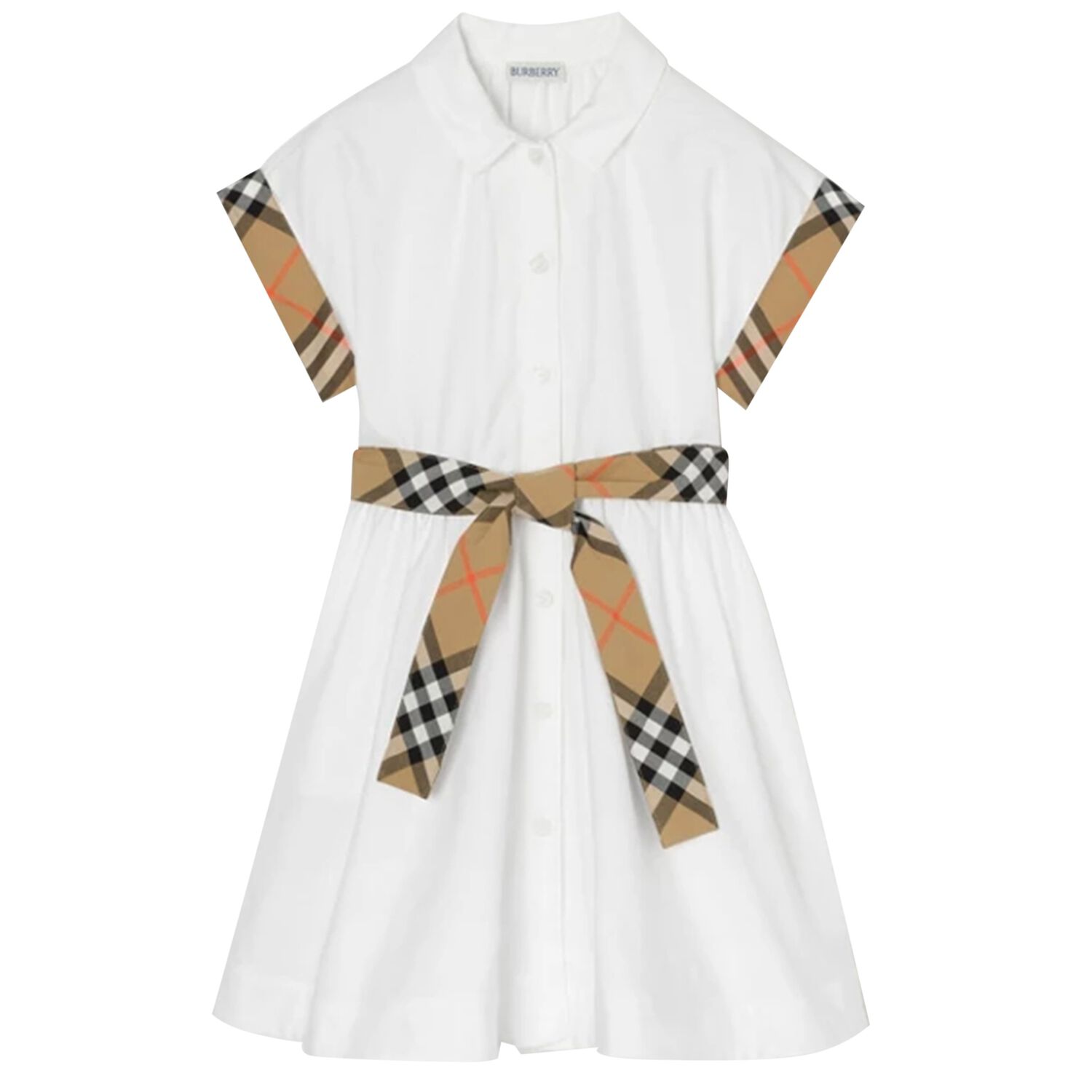 Girls White Check Dress, 1, hi-res