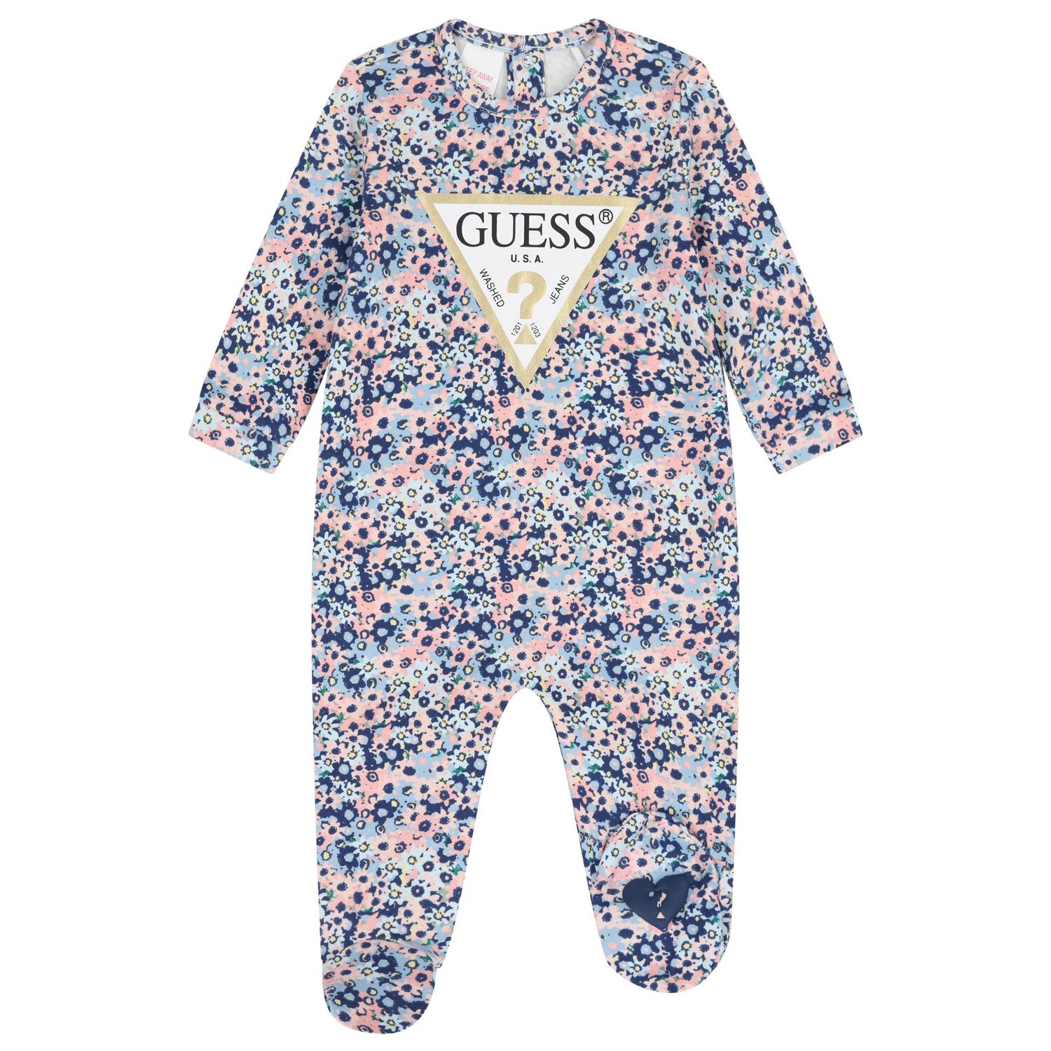 Baby Girls Pink & Blue Floral Babygrow, 1, hi-res image number null