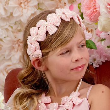 Girls Pink Embellished Crystal & Pearl Headband