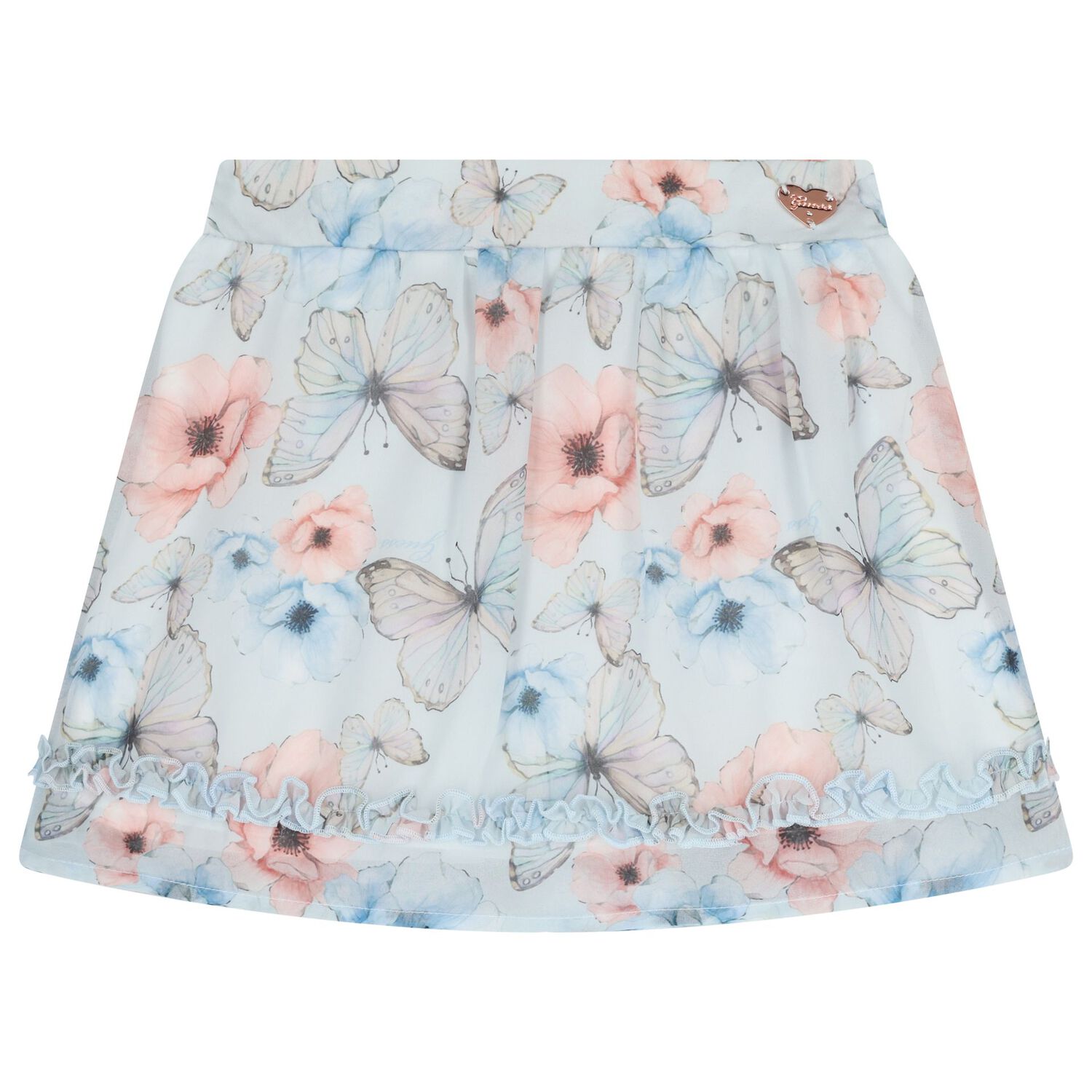 Girls White & Blue Floral Skirt Set, 1, hi-res