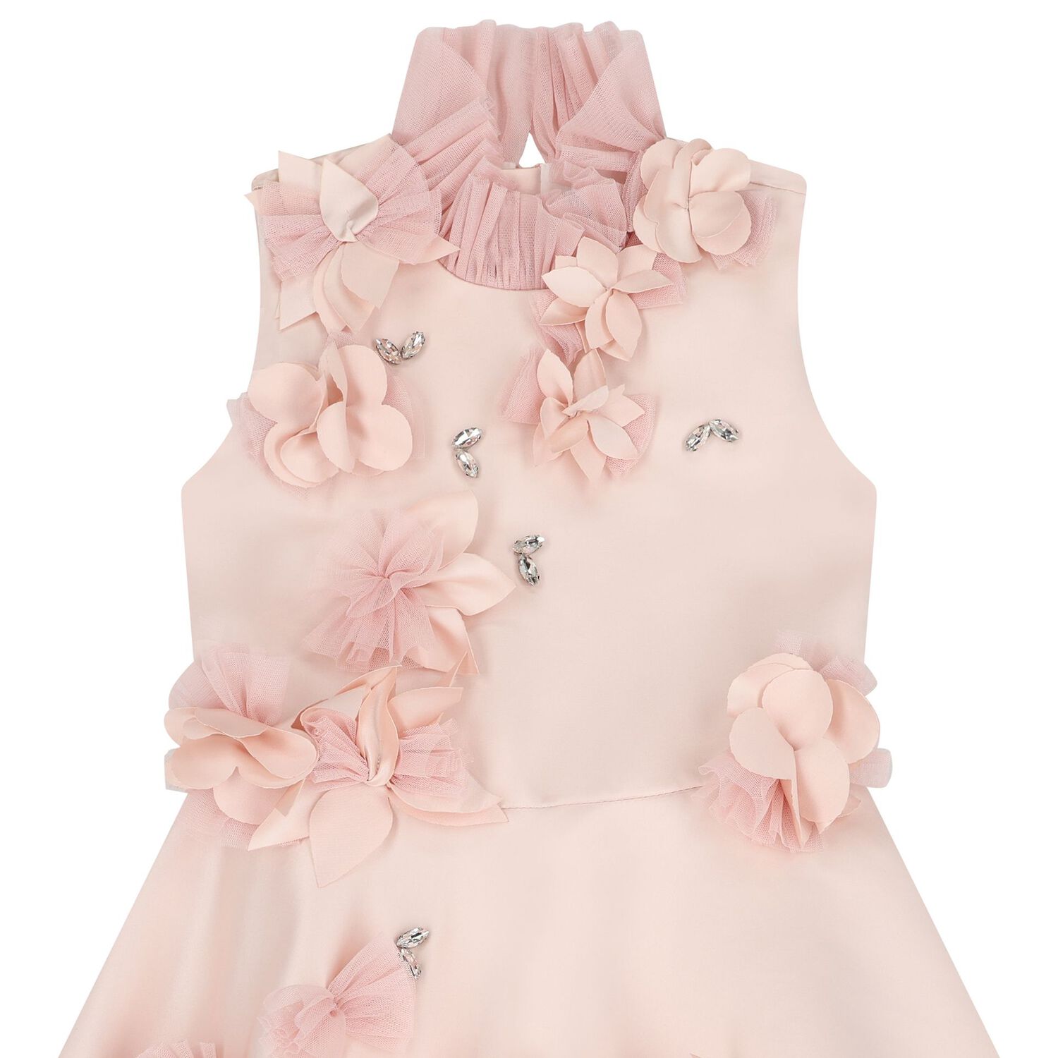 Girls Pink 3D Flowers Satin Dress, 1, hi-res