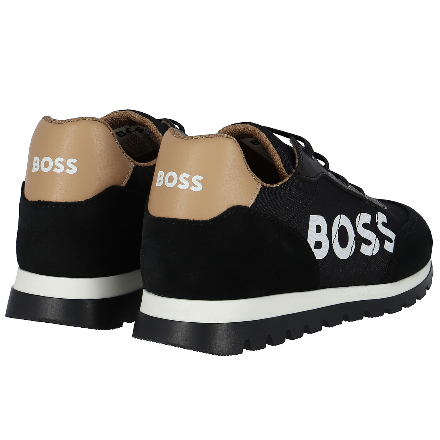 Boys Black Logo Trainers, 1, hi-res