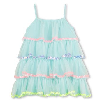 Girls Blue Embellished Tiered Tulle Dress