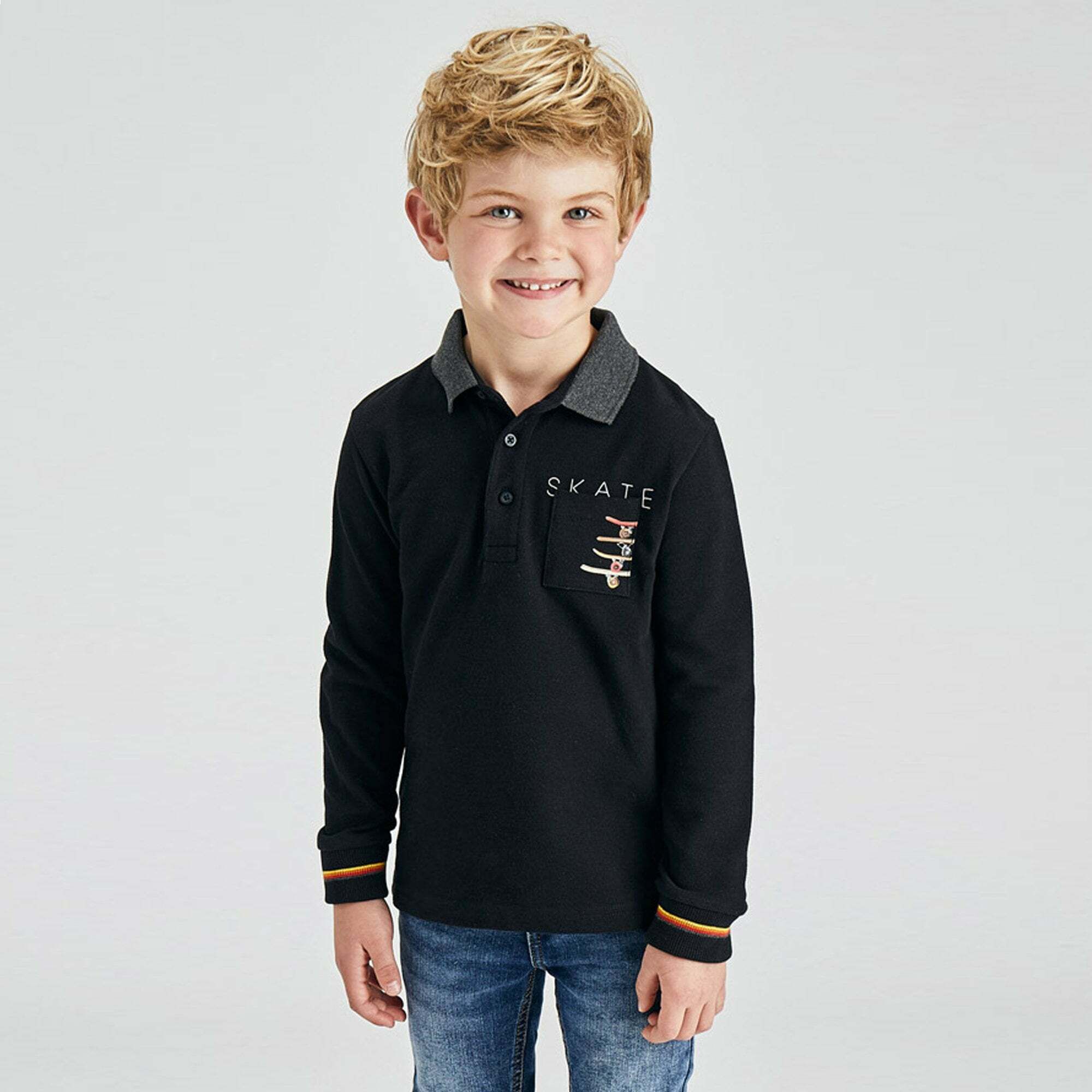 Boys black long sleeve polo outlet