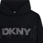 Girls Black Rhinestone Logo Hooded Top, 1, hi-res