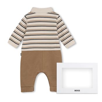 Baby Boys Beige Logo Striped Romper 