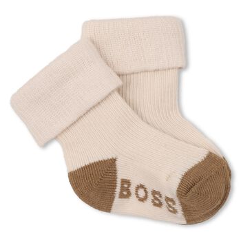 Baby Boys Beige & Black Logo Socks ( 3-Pack ) 