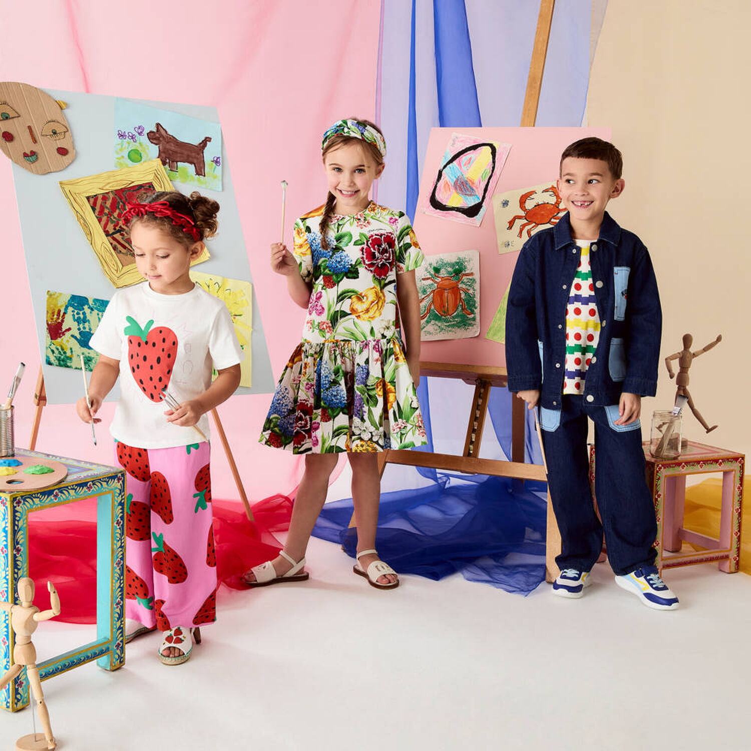 Girls Ivory Floral Dress, 1, hi-res