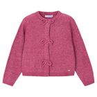 Girls Pink Bow Knitted Cardigan , 2, hi-res
