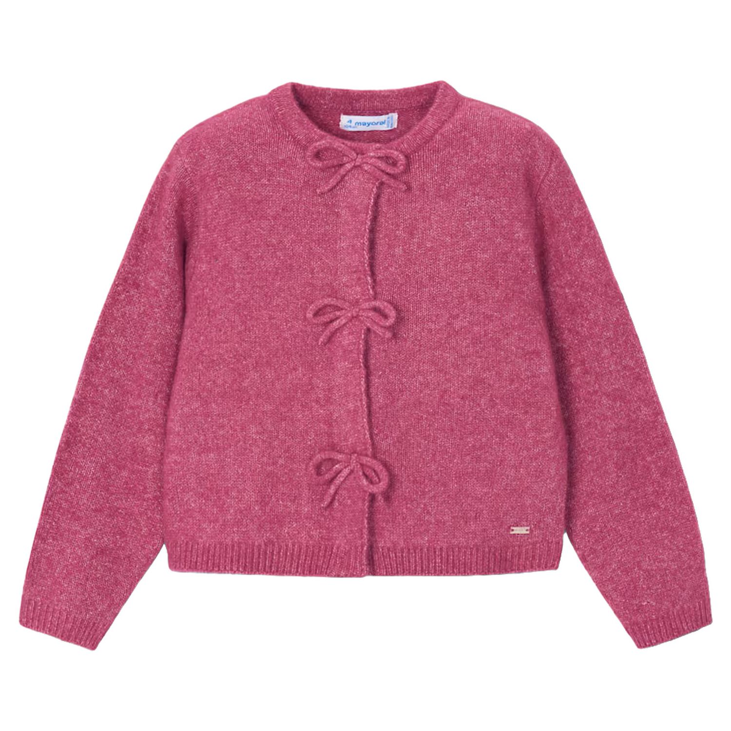 Girls Pink Bow Knitted Cardigan , 2, hi-res