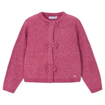 Girls Pink Bow Knitted Cardigan 