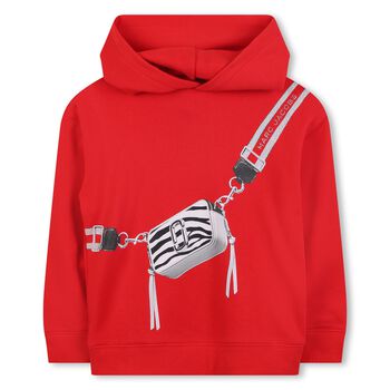 Girls Red Logo Bag Hooded Top