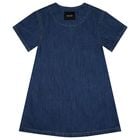 Girls Blue Denim Sequinned Floral Dress, 1, hi-res