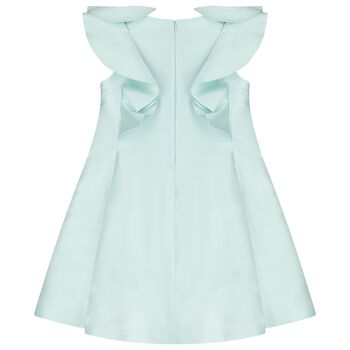 Girls Aqua Satin Ruffle Dress