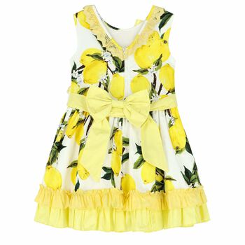 Girls White & Yellow Lemon Dress