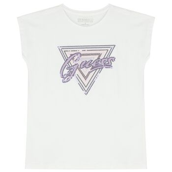 Girls White Sequined Logo T-Shirt