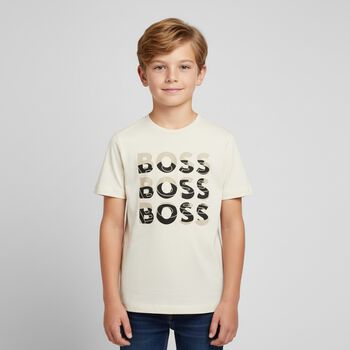 Boys Beige Logo T-Shirt, 2 Boys Beige Logo T-Shirt