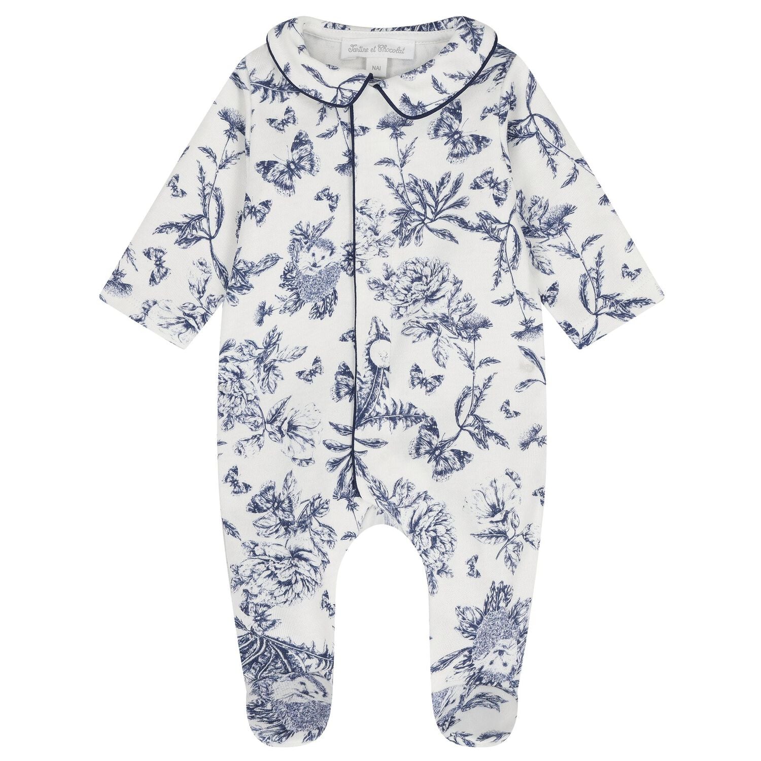 Ivory & Navy Blue Toile De Jouy Babygrow Gift Set, 1, hi-res