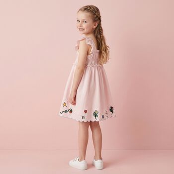 Girls Pink Floral Hem Dress