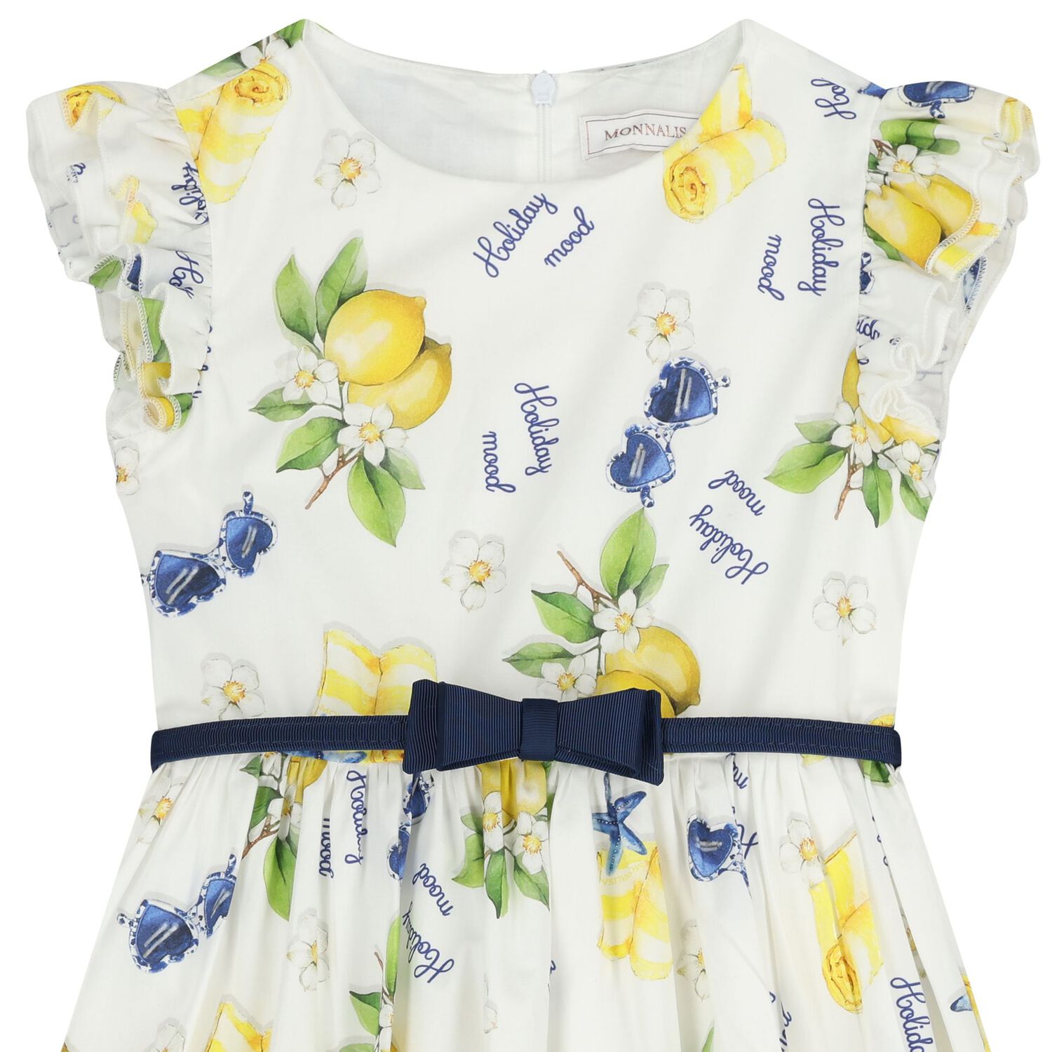 Girls White & Yellow Lemon Dress , 1, hi-res