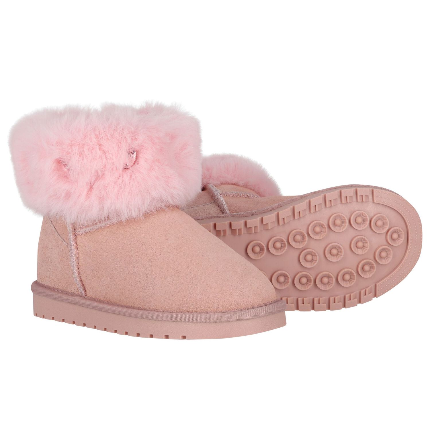 حذاء باللون وردي للبنات من الجلد المدبوغ والفراء الصناعي, 1, hi-res