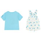 Baby Boys Turquoise & White Dungaree Set, 1, hi-res
