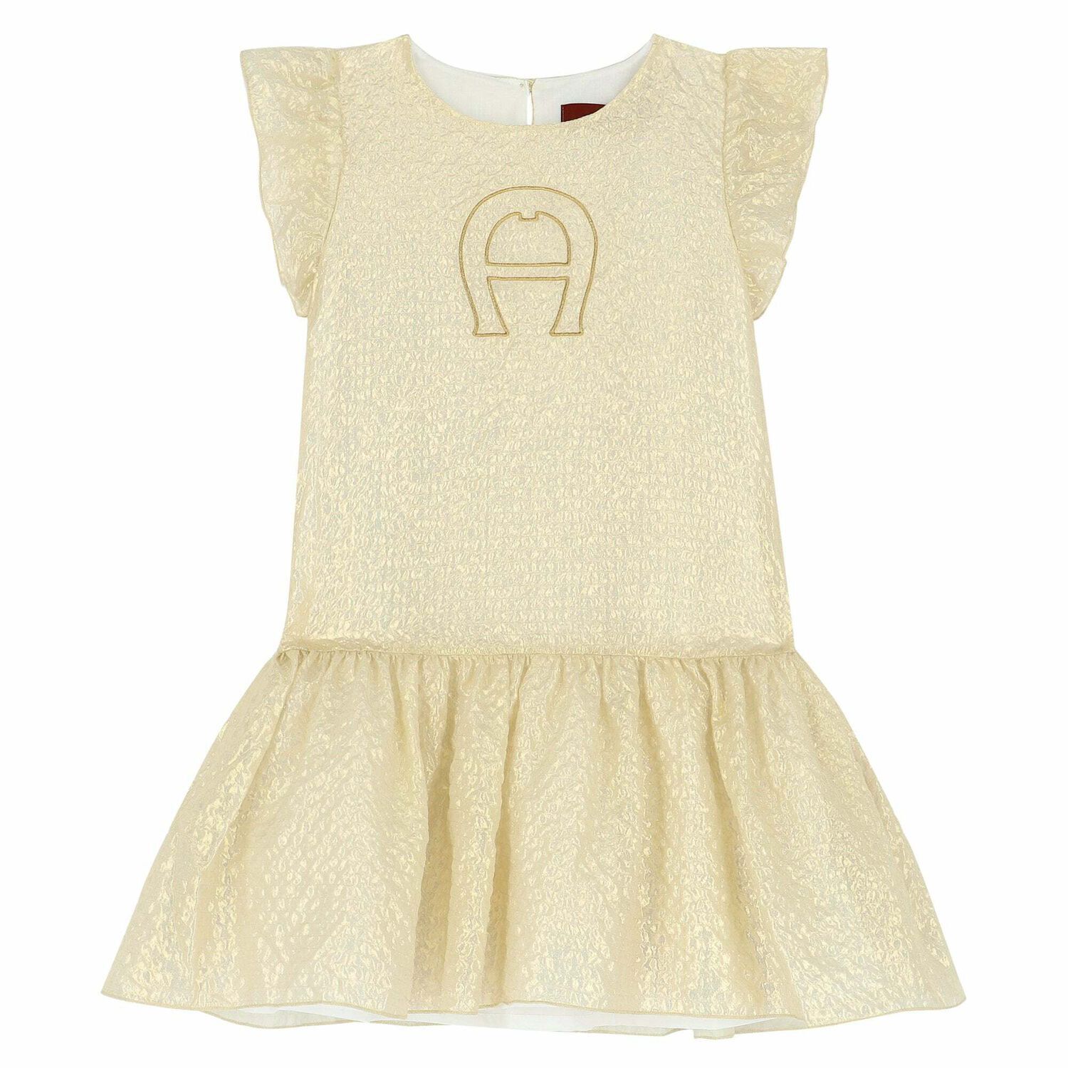 Girls Gold Logo Dress, 1, hi-res