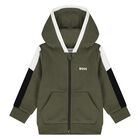 Younger Boys Green Hooded Zip Up Top, 2, hi-res
