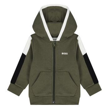 Younger Boys Green Hooded Zip Up Top