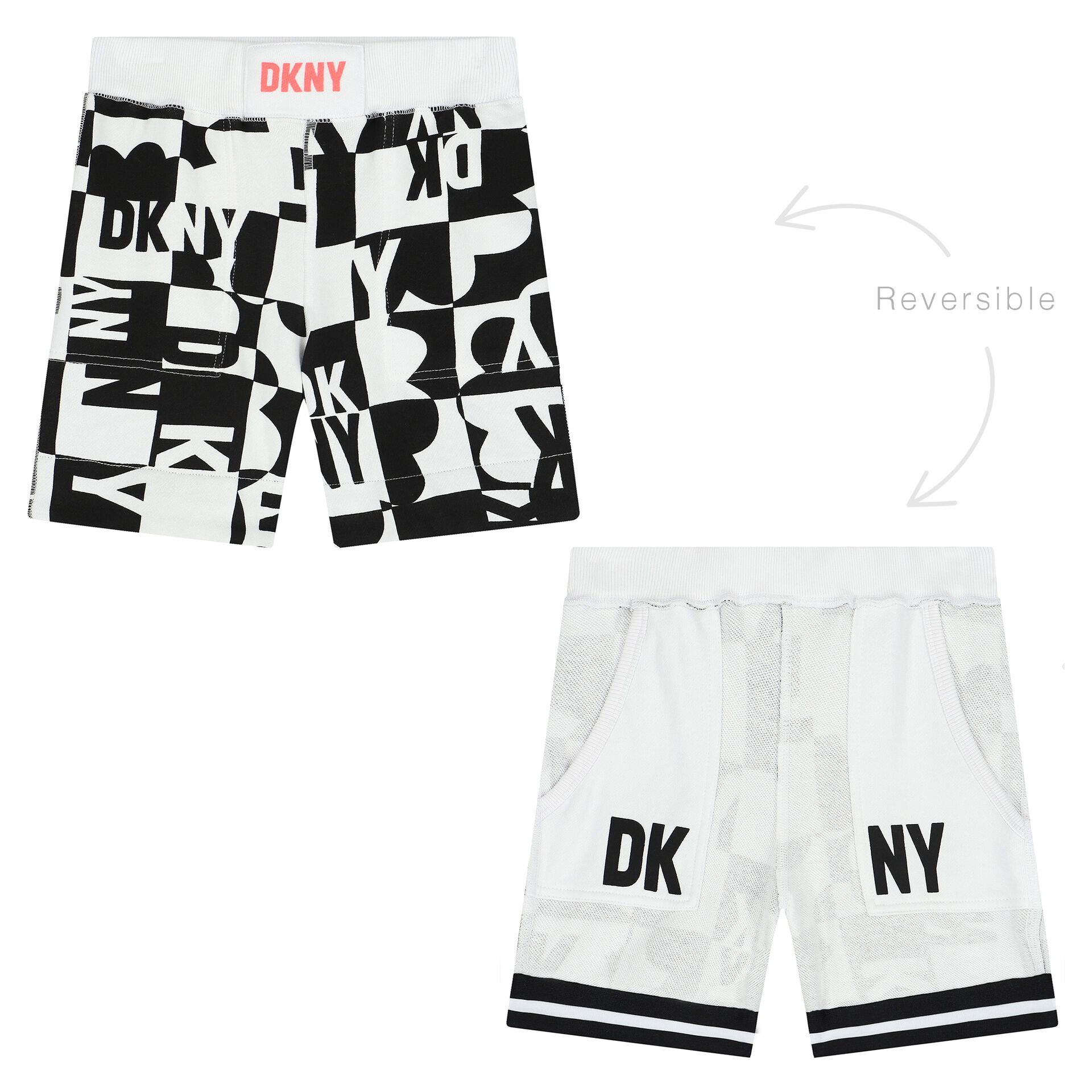 DKNY White Black Logo Reversible Shorts Junior Couture USA