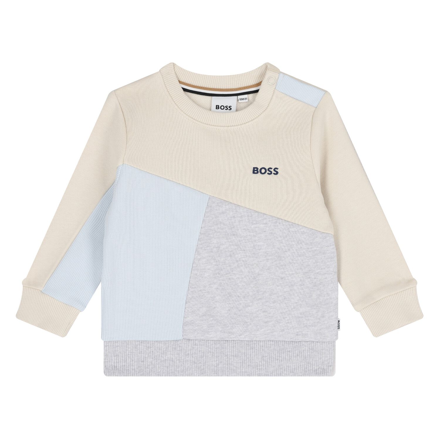 Younger Boys Beige, Grey & Blue Logo Sweatshirt, 1, hi-res