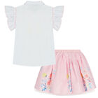 Girls White & Pink Tulle Skirt Set, 1, hi-res