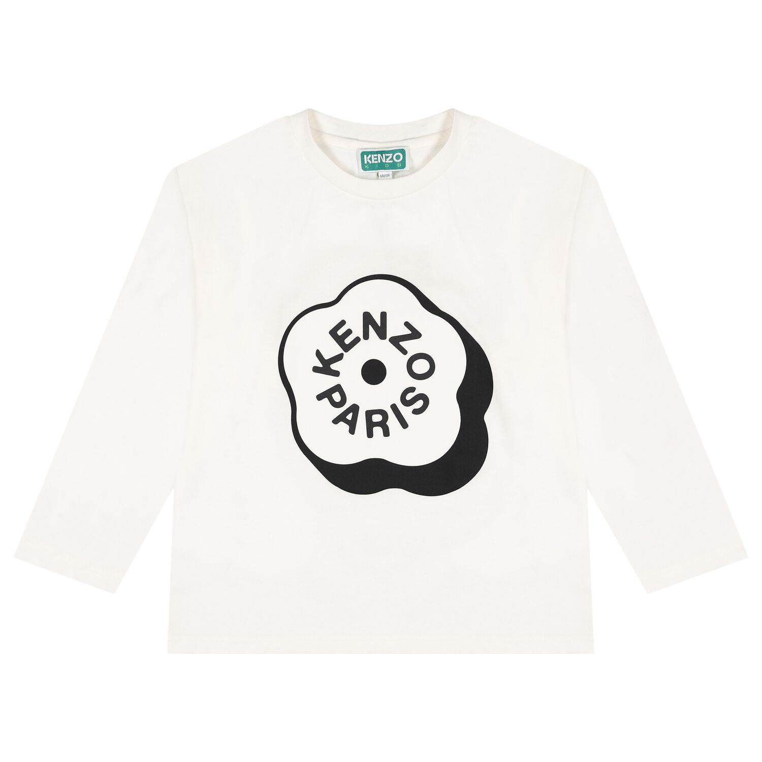 Girls White Boke Flower Logo Long Sleeve Top, 1, hi-res
