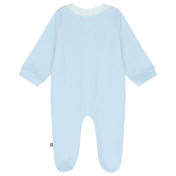 Baby Boys Blue Teddy Bear Logo Babygrow
