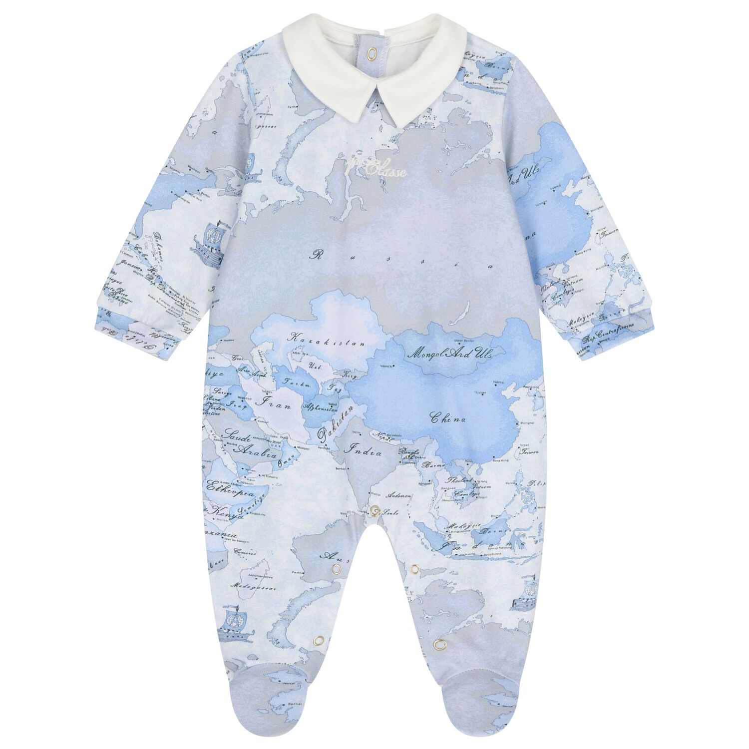 Baby Boys Ivory & Blue Geo Map Babygrow Gift Set, 1, hi-res image number null